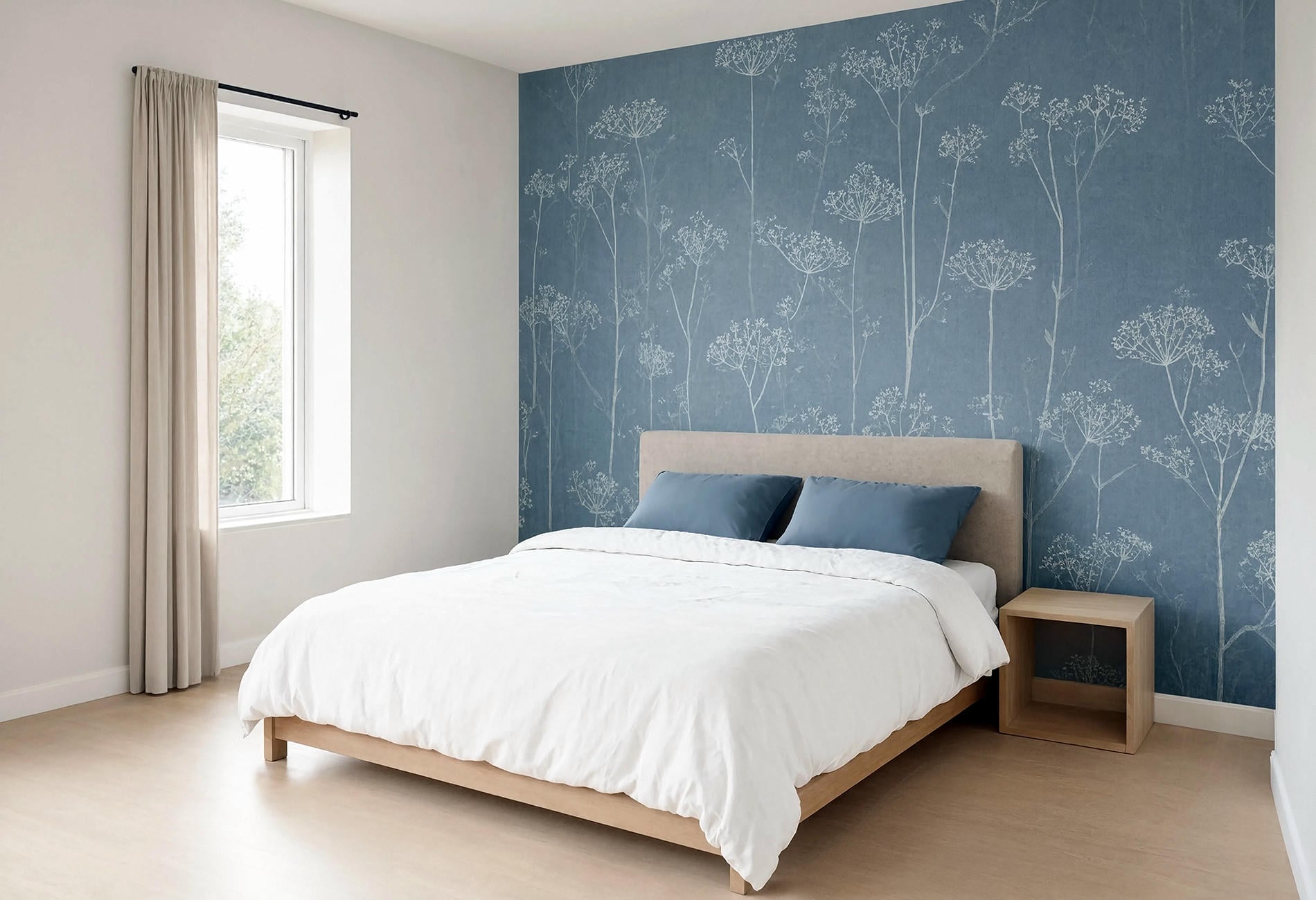 blue botanical bedroom