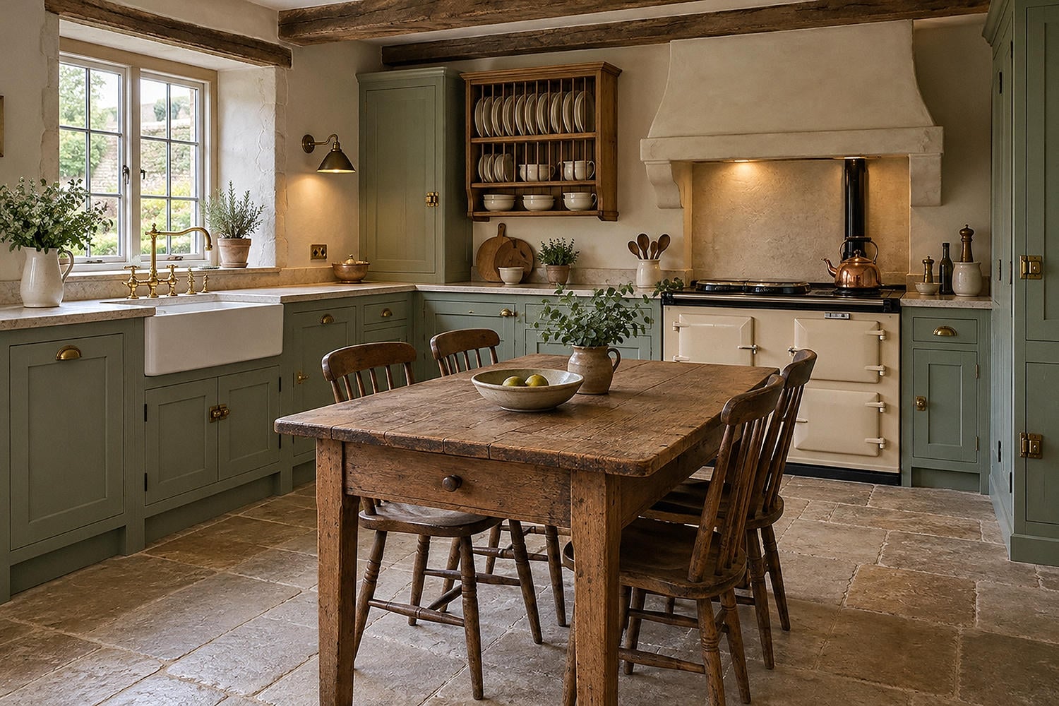 english country sage kitchen
