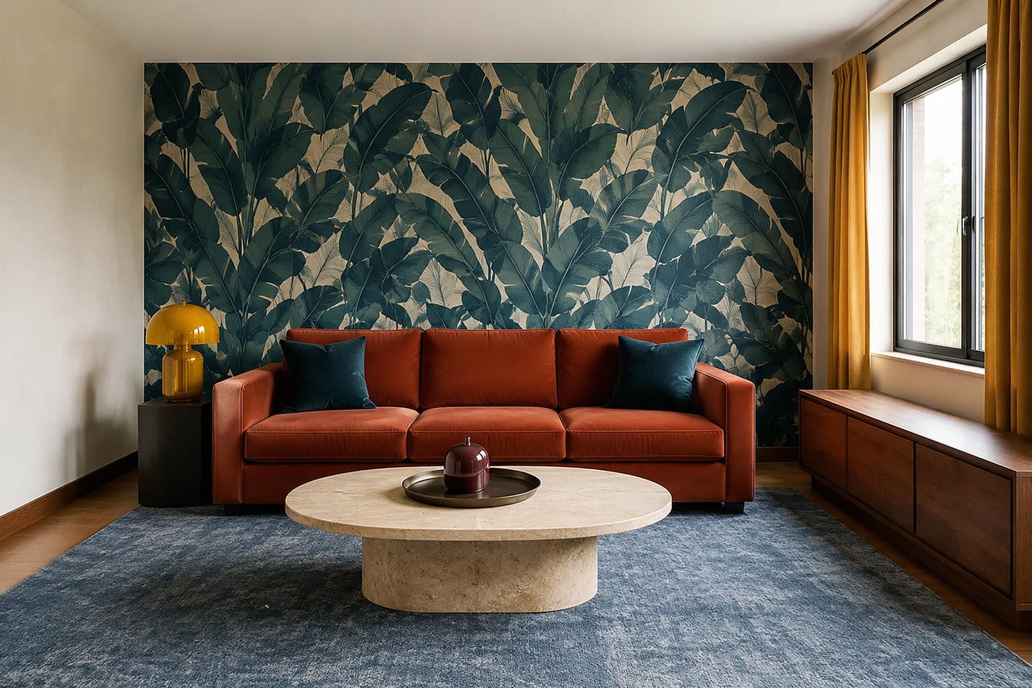 rust patterned sofa