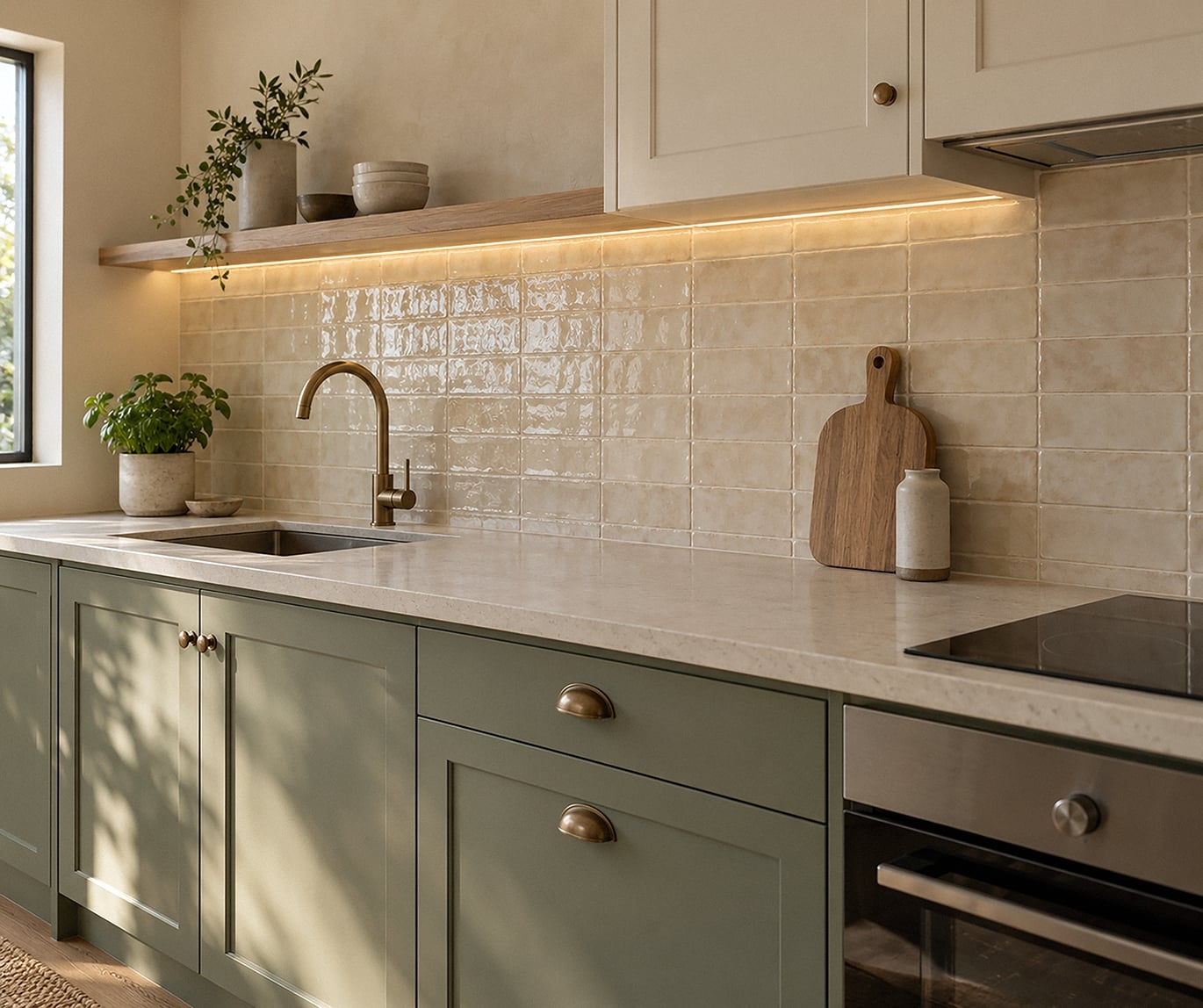 sage cream kitchen backsplash