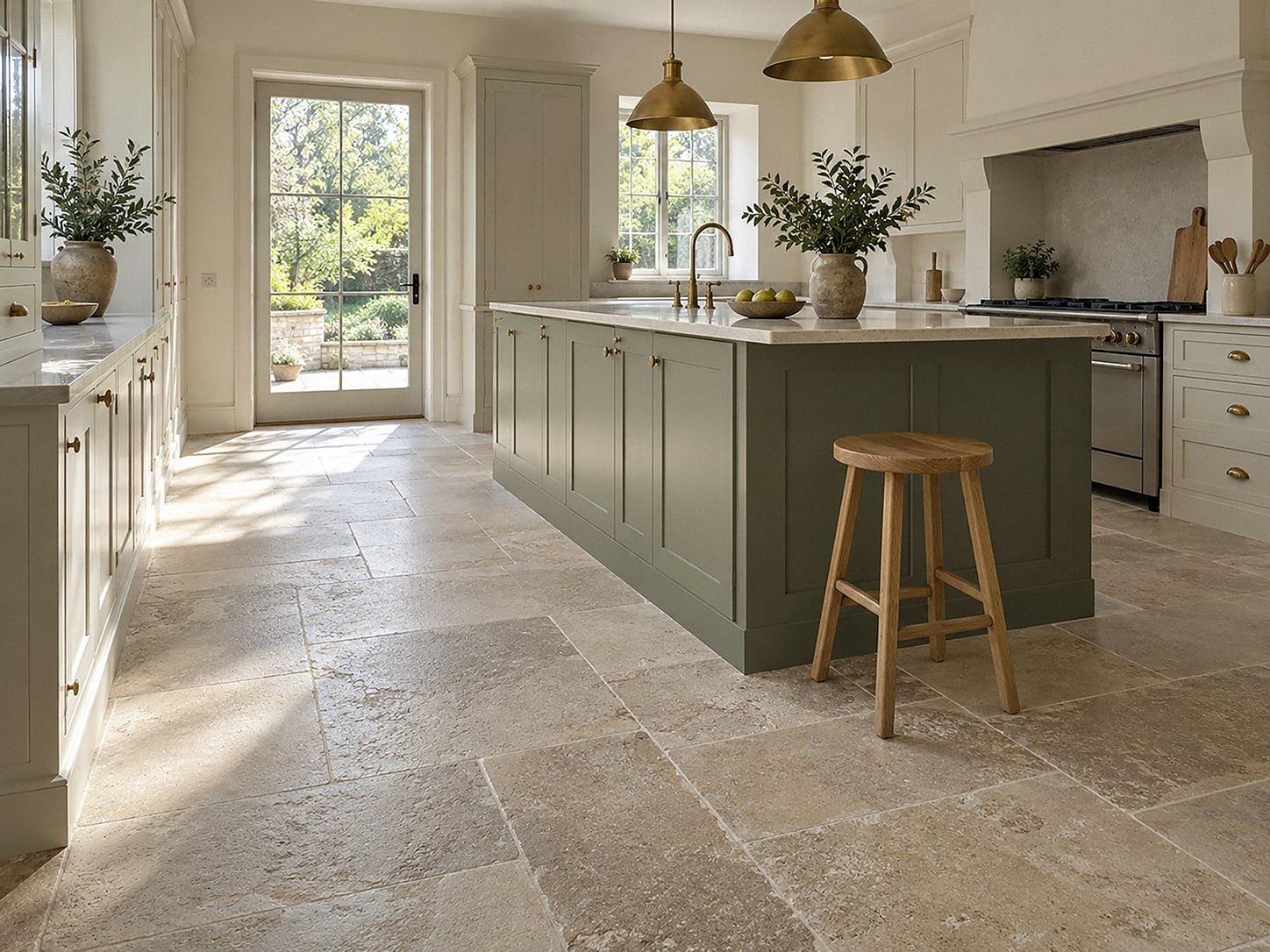sage cream kitchen flooring