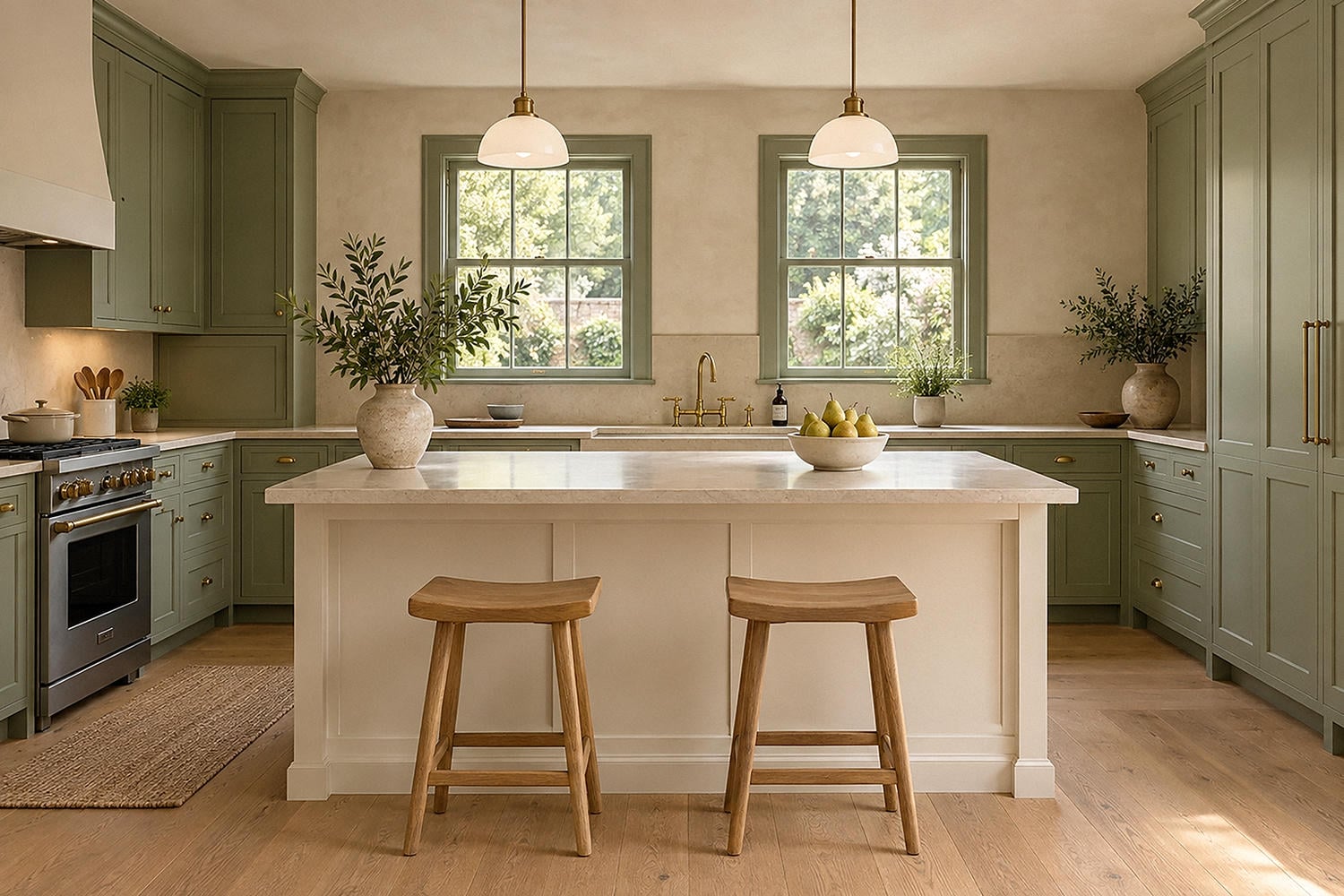 sage green cream kitchen ideas