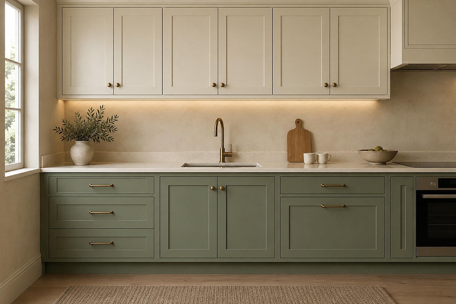 sage lower cabinets cream uppers